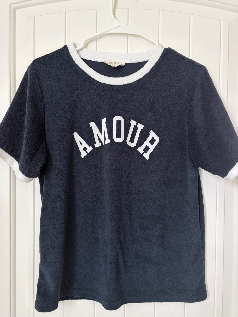 AMOUR Navy Short-Sleeve Terry Tee with White Trim